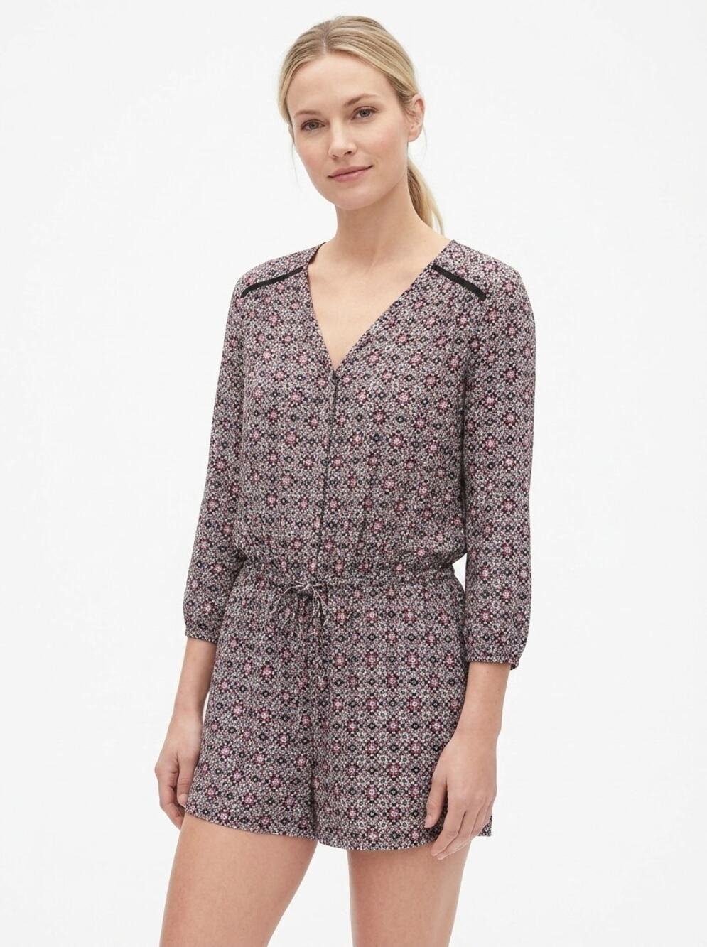 Gap Multicolor 3/4 Sleeve Geometric Lightweight Romper Women Size S